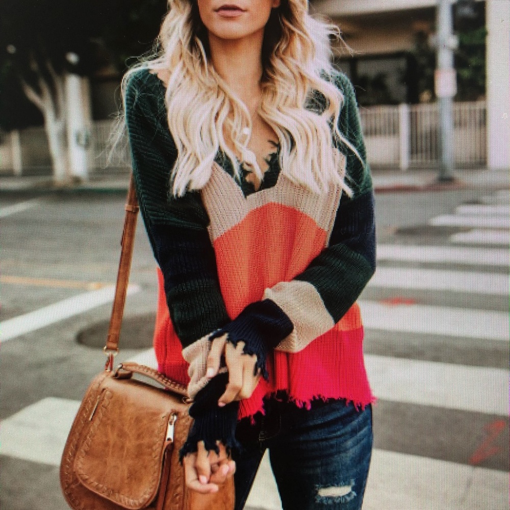Distressed cotton knit sweater